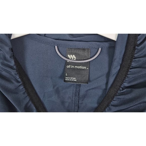 All In Motion Men Jacket Size Large Hooded Blue Lightweight Water Repellent Zip - Picture 6 of 9